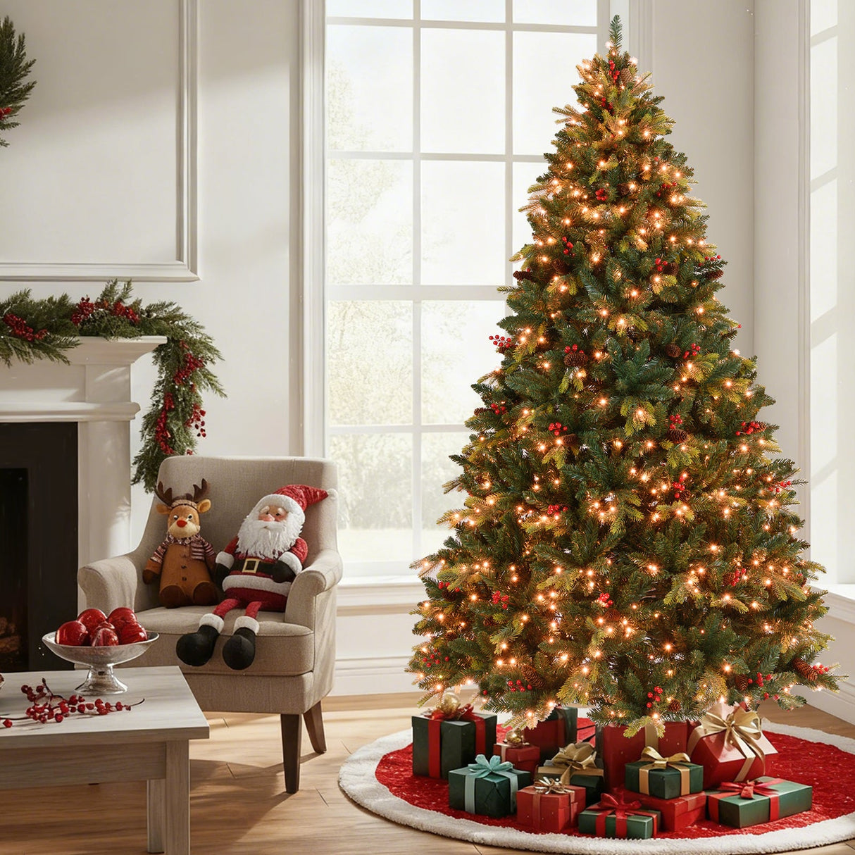 Árbol de Navidad Artificial de 5/6/7/8 PIES con Luces LED y Control Remoto por Aplicación