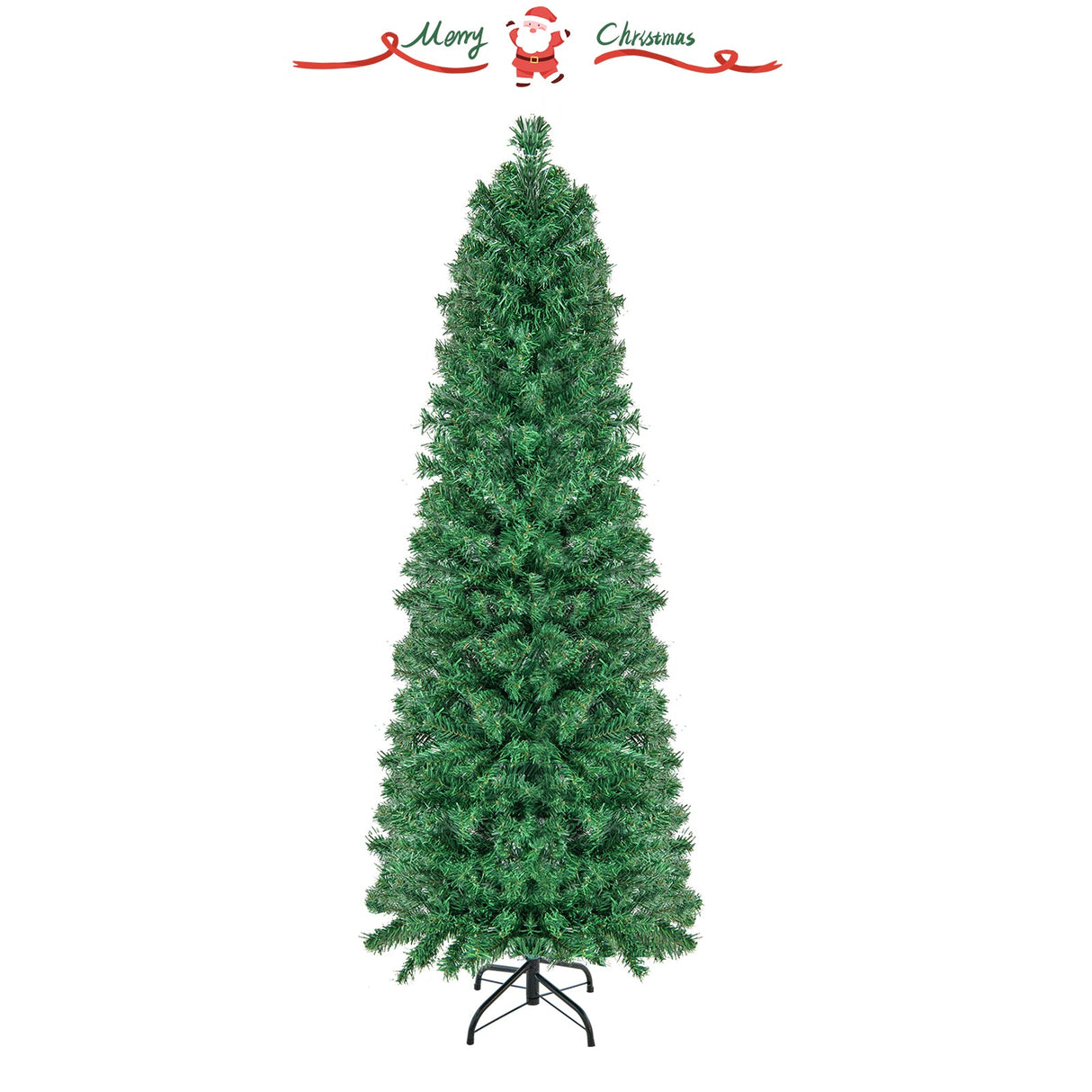Árbol de Navidad con luces preinstaladas, efecto lápiz, de 5/6/7/8 pies, con fibra óptica colorida, color verde