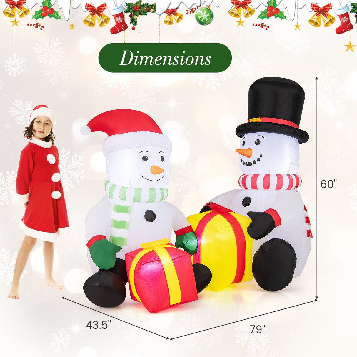 Inflables de Navidad de 5 Pies de Muñeco de Nieve Bonito con Cajas de Regalo