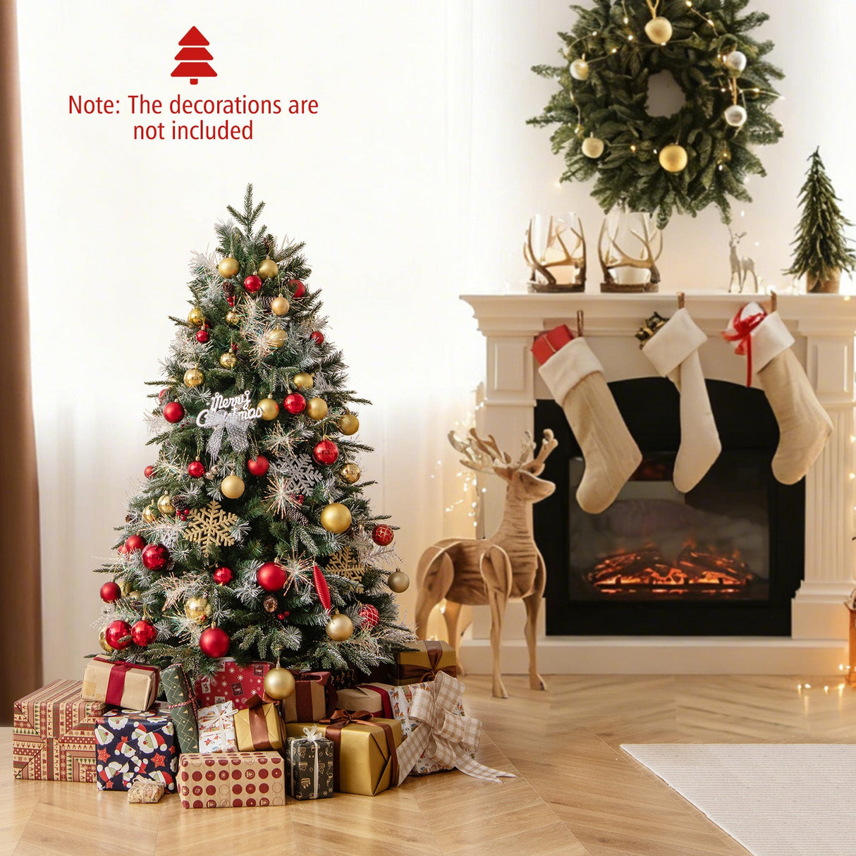 Árbol de Navidad Artificial Preiluminado de 5 pies con Luces LED de 8 Modos con Bayas
