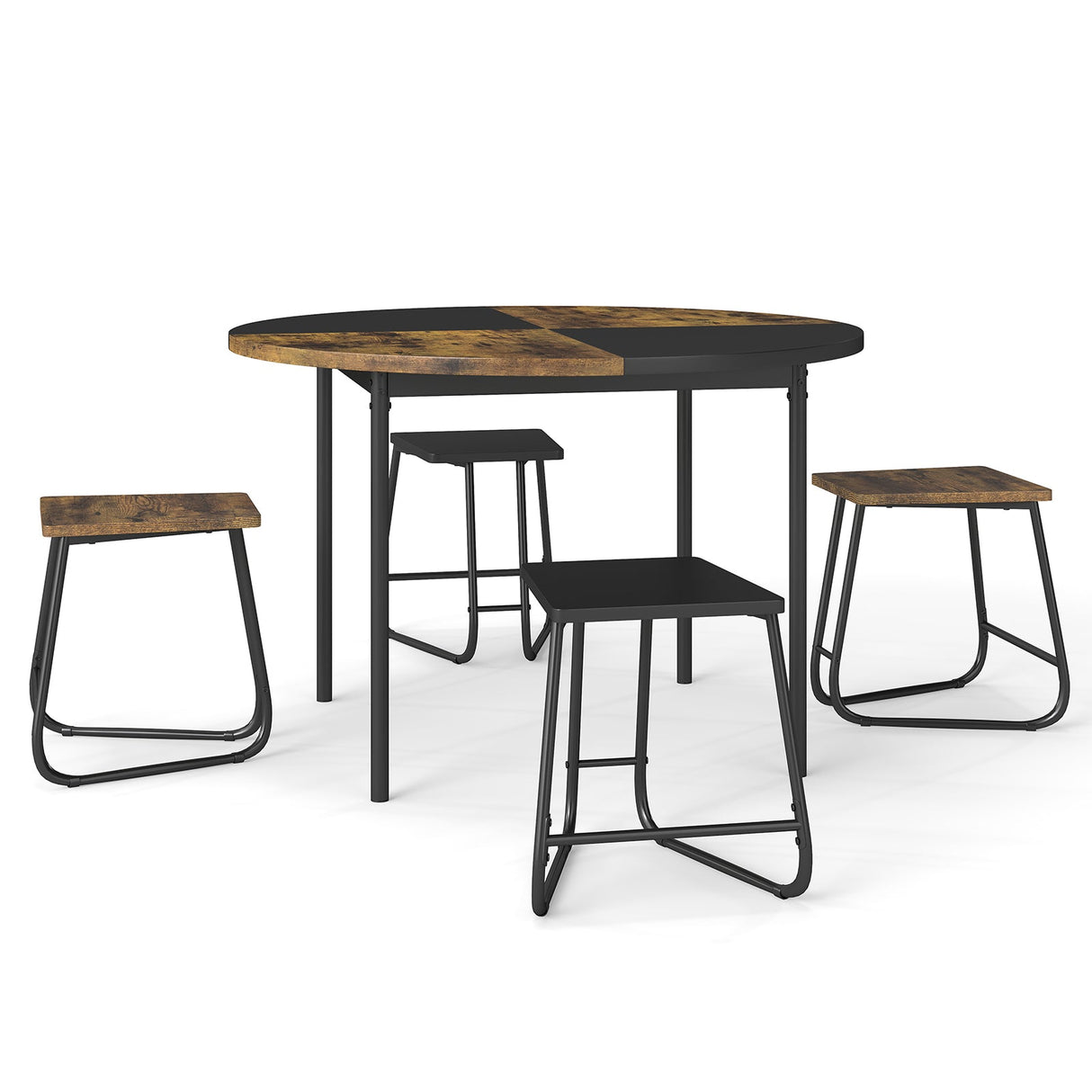 Juego de comedor de 5 piezas para 4 personas, mesa de cocina redonda de 47 pulgadas y 4 taburetes - Marrón