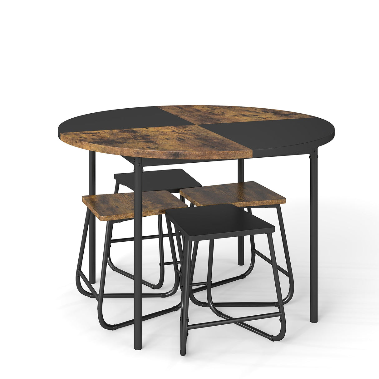 Juego de comedor de 5 piezas para 4 personas, mesa de cocina redonda de 47 pulgadas y 4 taburetes - Marrón