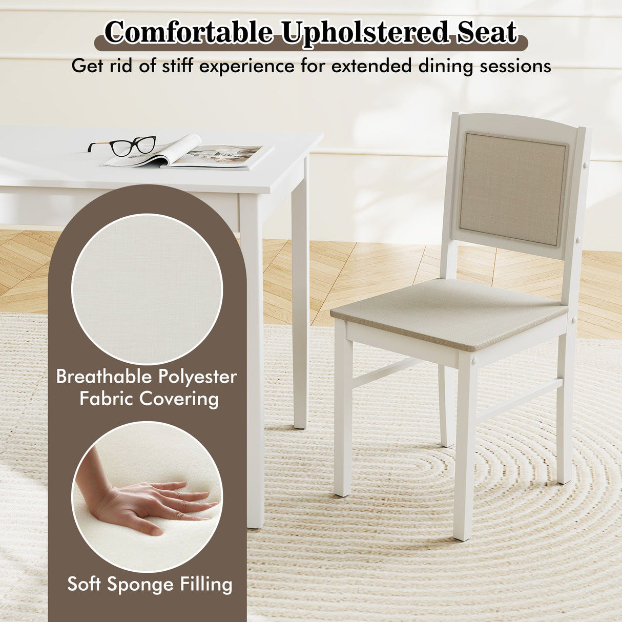 Juego de comedor de 5 piezas para 4 personas con patas de madera de caucho para comedor pequeño