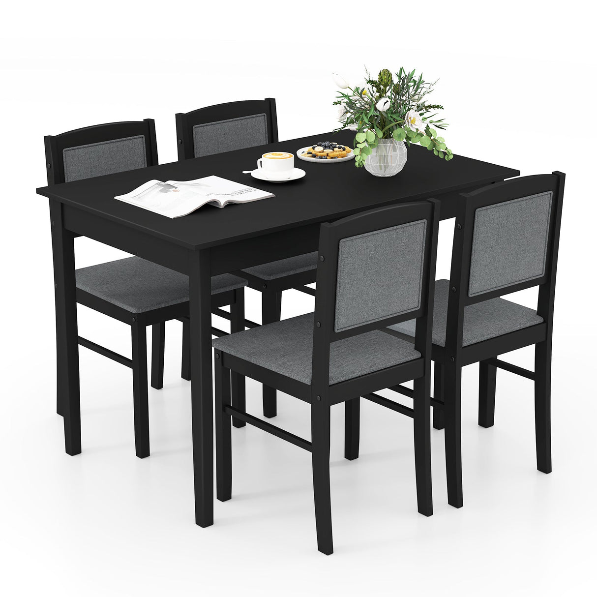 Juego de comedor de 5 piezas para 4 personas con patas de madera de caucho para comedor pequeño