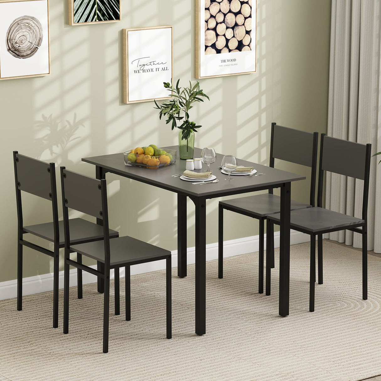 Juego de mesa de comedor de 5 piezas, mesa y sillas de cocina estilo industrial para 4 personas