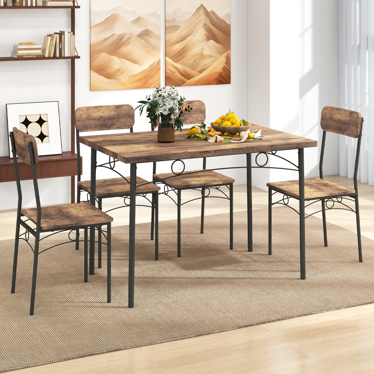 Juego de comedor industrial de 5 piezas para 4 personas, ideal para apartamentos pequeños, color marrón