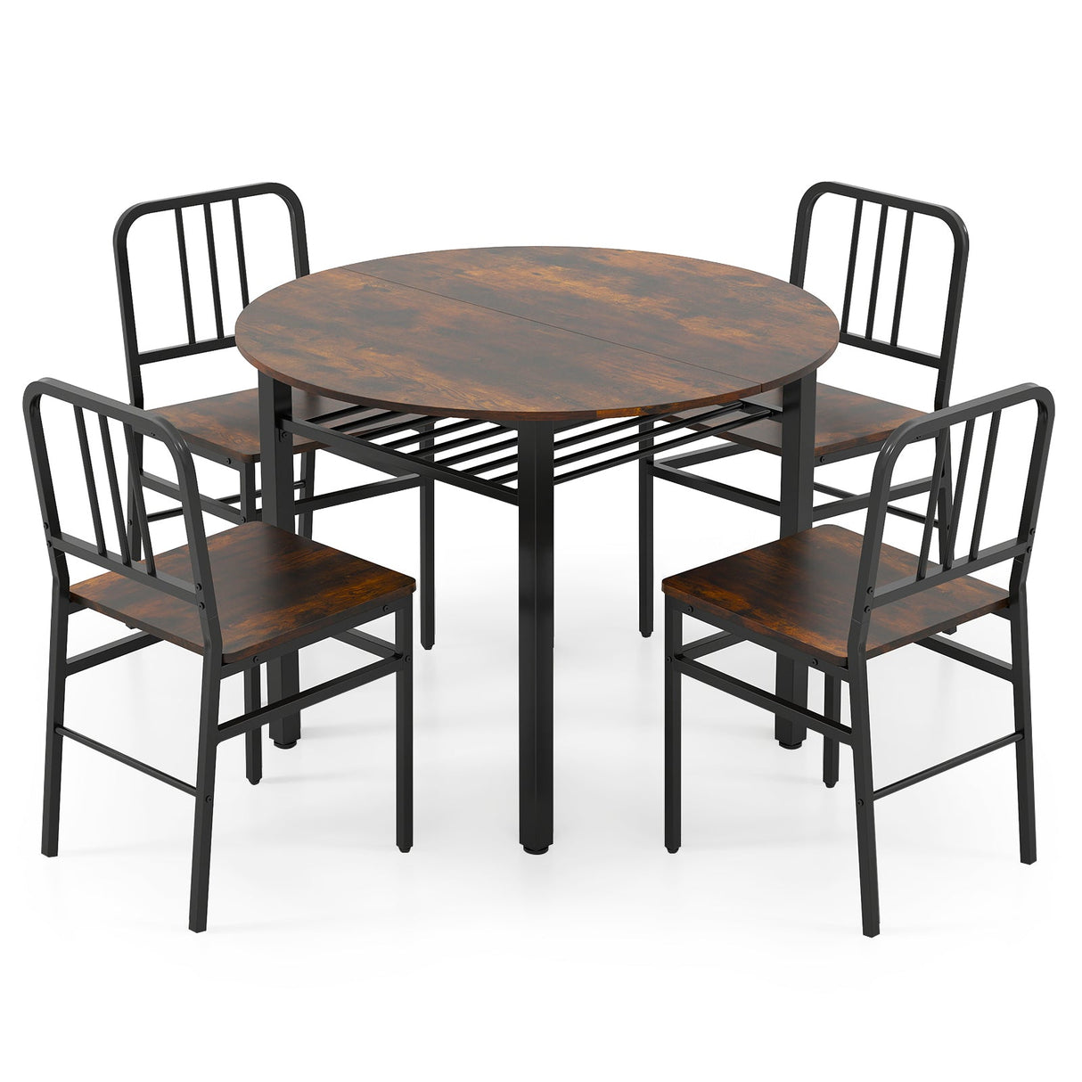 Juego de mesa de comedor redonda de 5 piezas con estante de almacenamiento para comedor