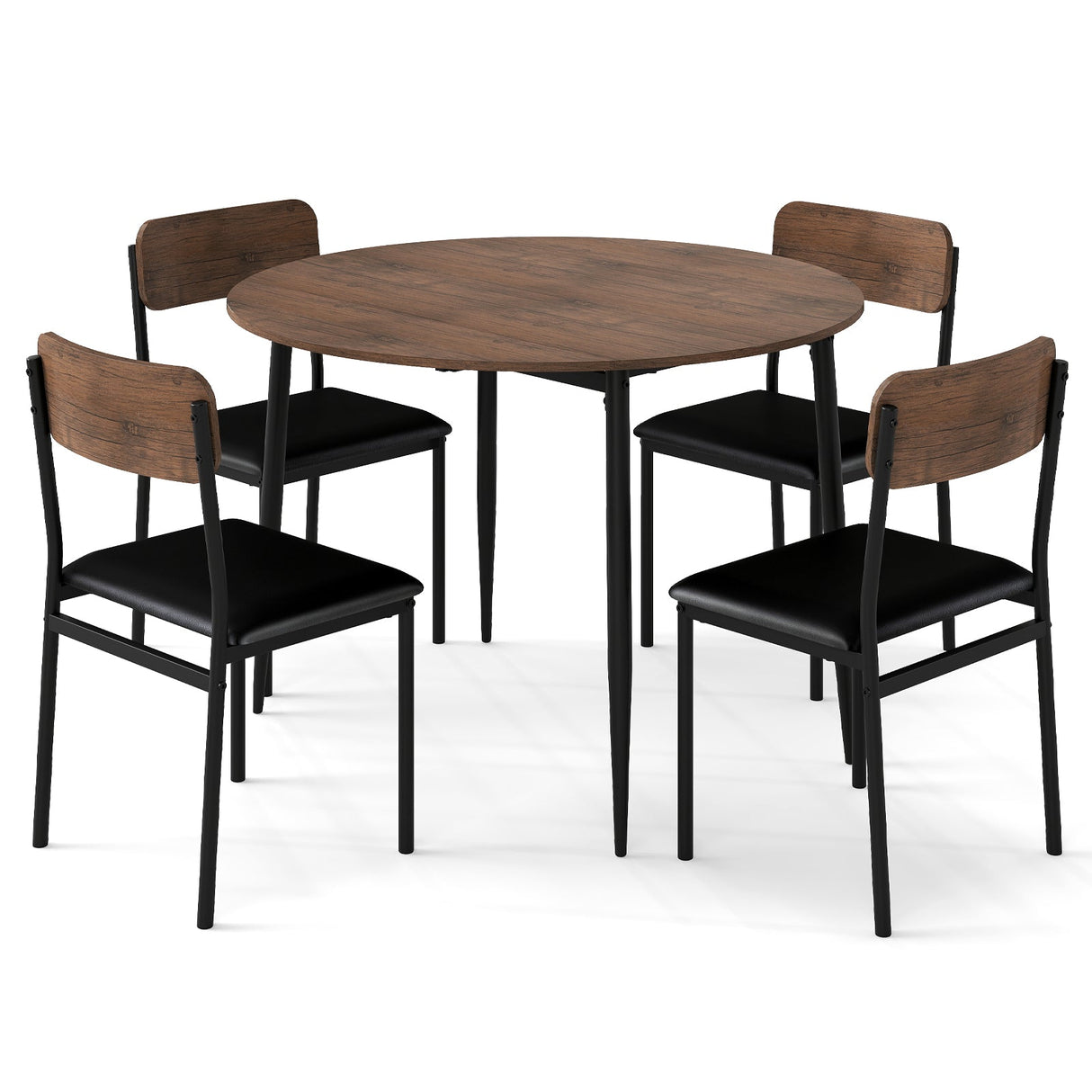 Juego de mesa de cocina redondo de 5 piezas con tablero abatible y 4 sillas de comedor tapizadas - Marrón