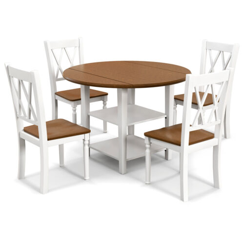 Juego de comedor redondo de 5 piezas con mesa de ala caída