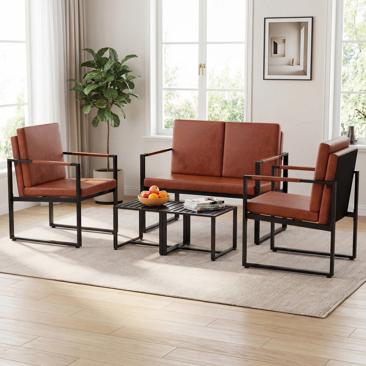5 Pieces Living Room Set with 2 Accent Chairs and 2 Coffee Tables