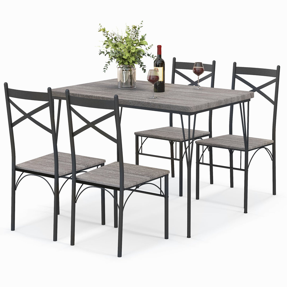 Juego de comedor de 5 piezas con estructura de metal para cocina y comedor - Gris
