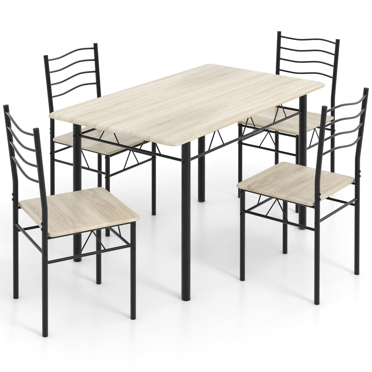 Juego de comedor de 5 piezas de madera y metal con 4 sillas