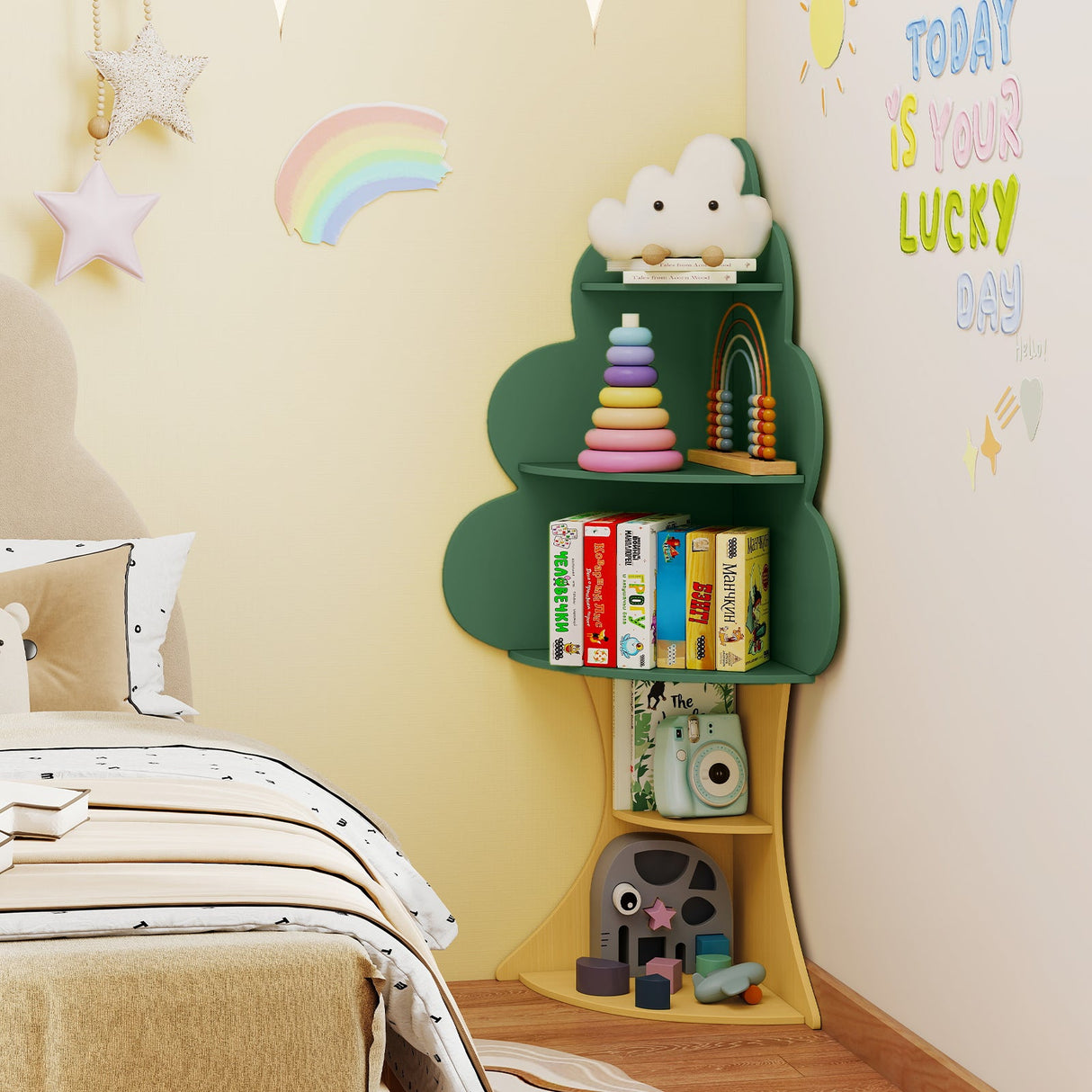 Estantería de 5 niveles para libros infantiles con sistema antivuelco - Verde