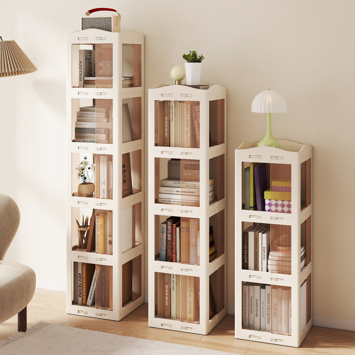 Estantería giratoria plegable de 5 niveles con base giratoria de 360° - Blanca