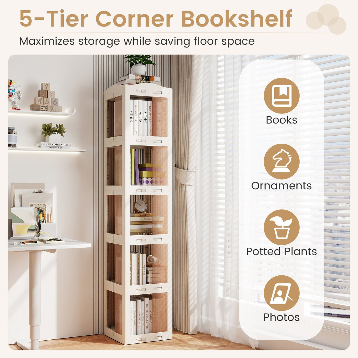 Estantería giratoria plegable de 5 niveles con base giratoria de 360° - Blanca