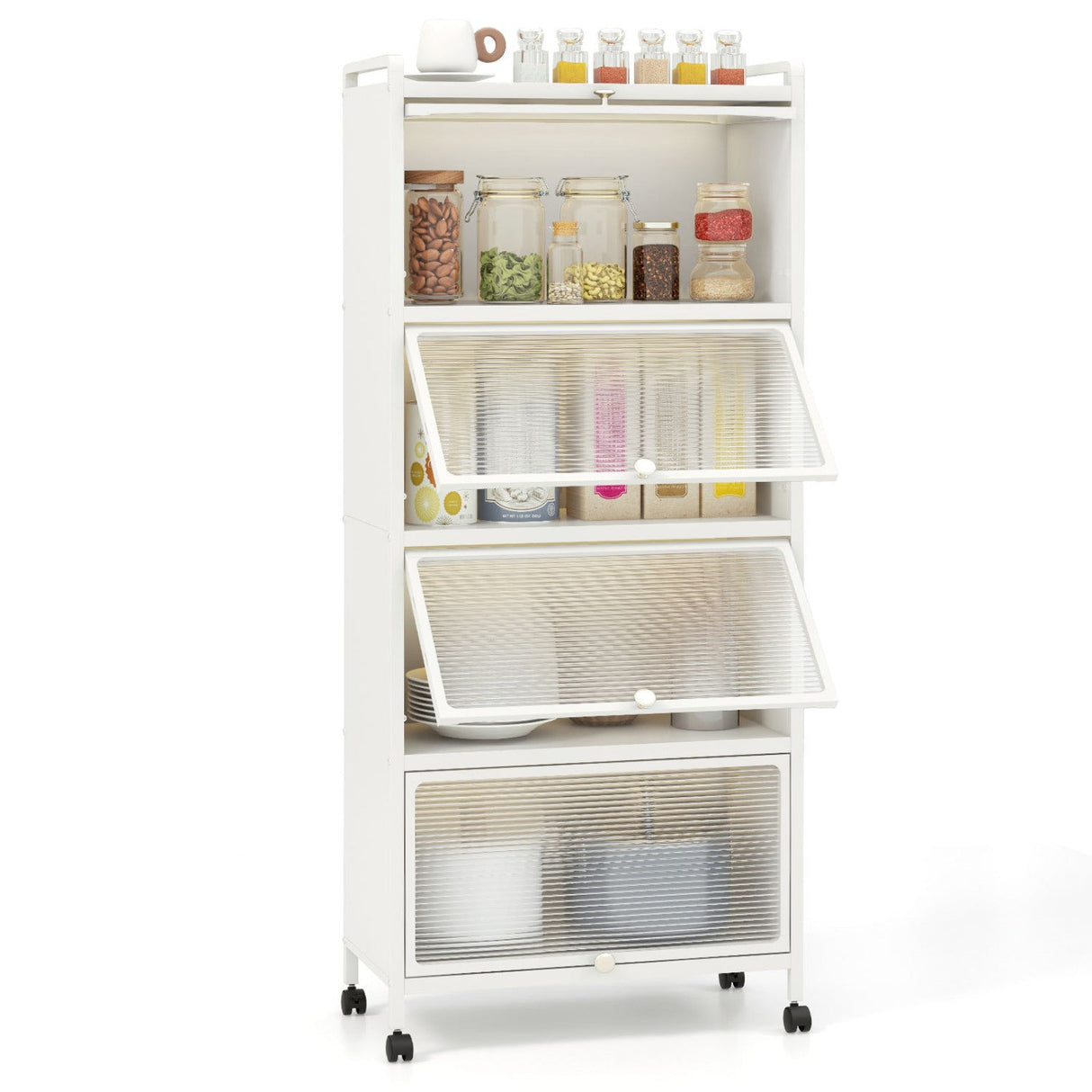 Estante de cocina de 5 niveles con puertas de policarbonato abatibles