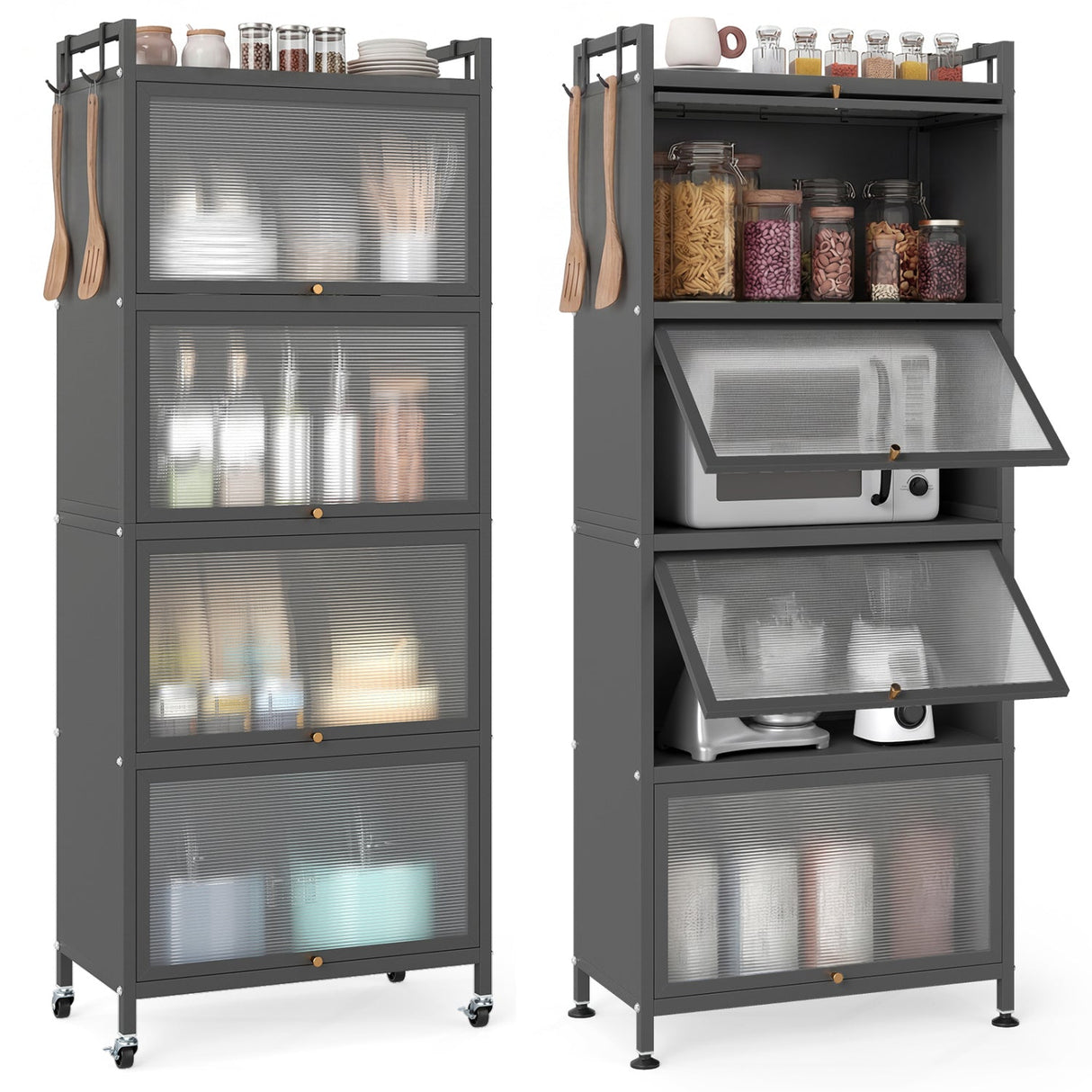 Estante de cocina de 5 niveles con puertas de policarbonato abatibles