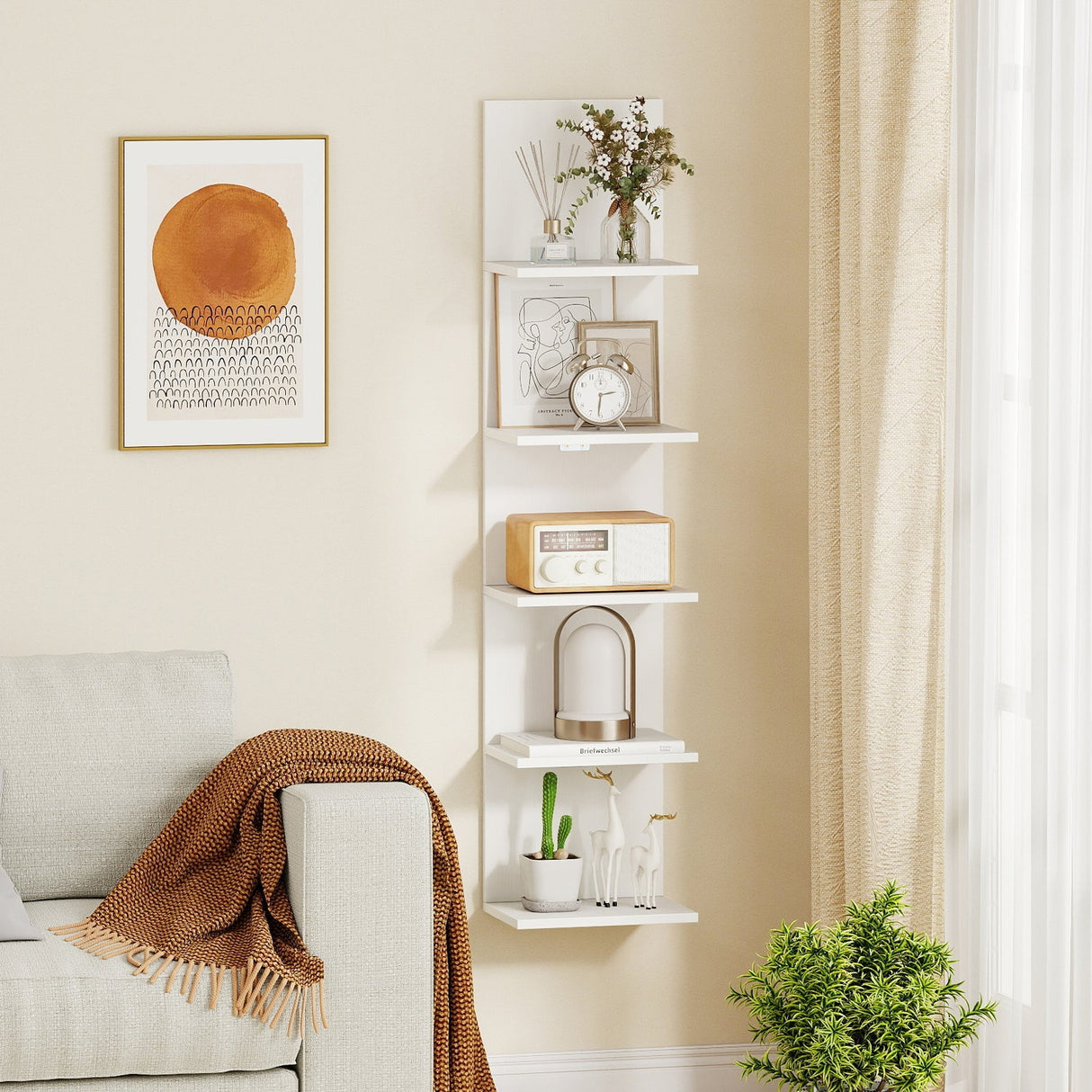 Estantería de pared de 5 niveles con vetas de madera