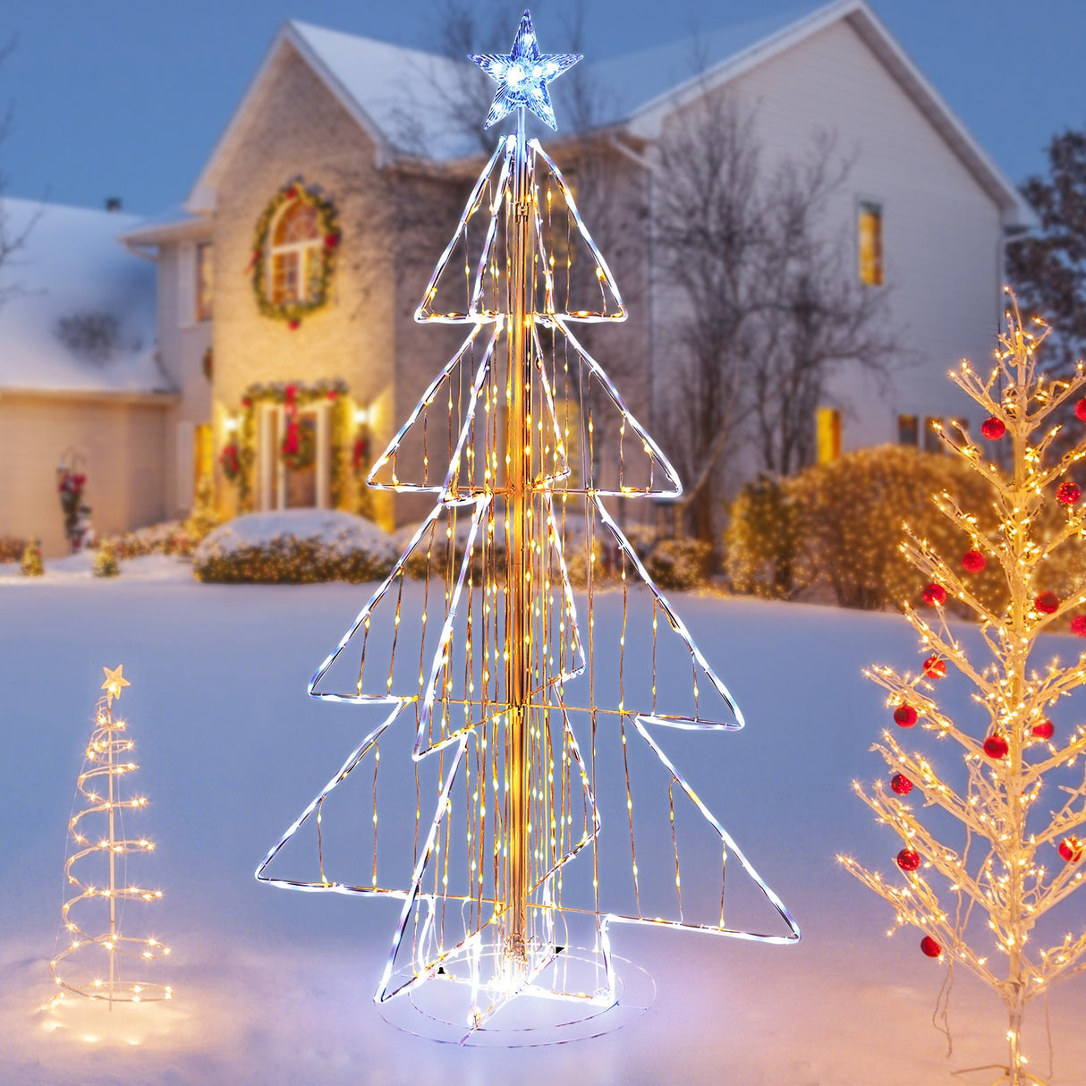 Árbol de Navidad Animado de 5 Pies con Luces LED Cálidas y Frías