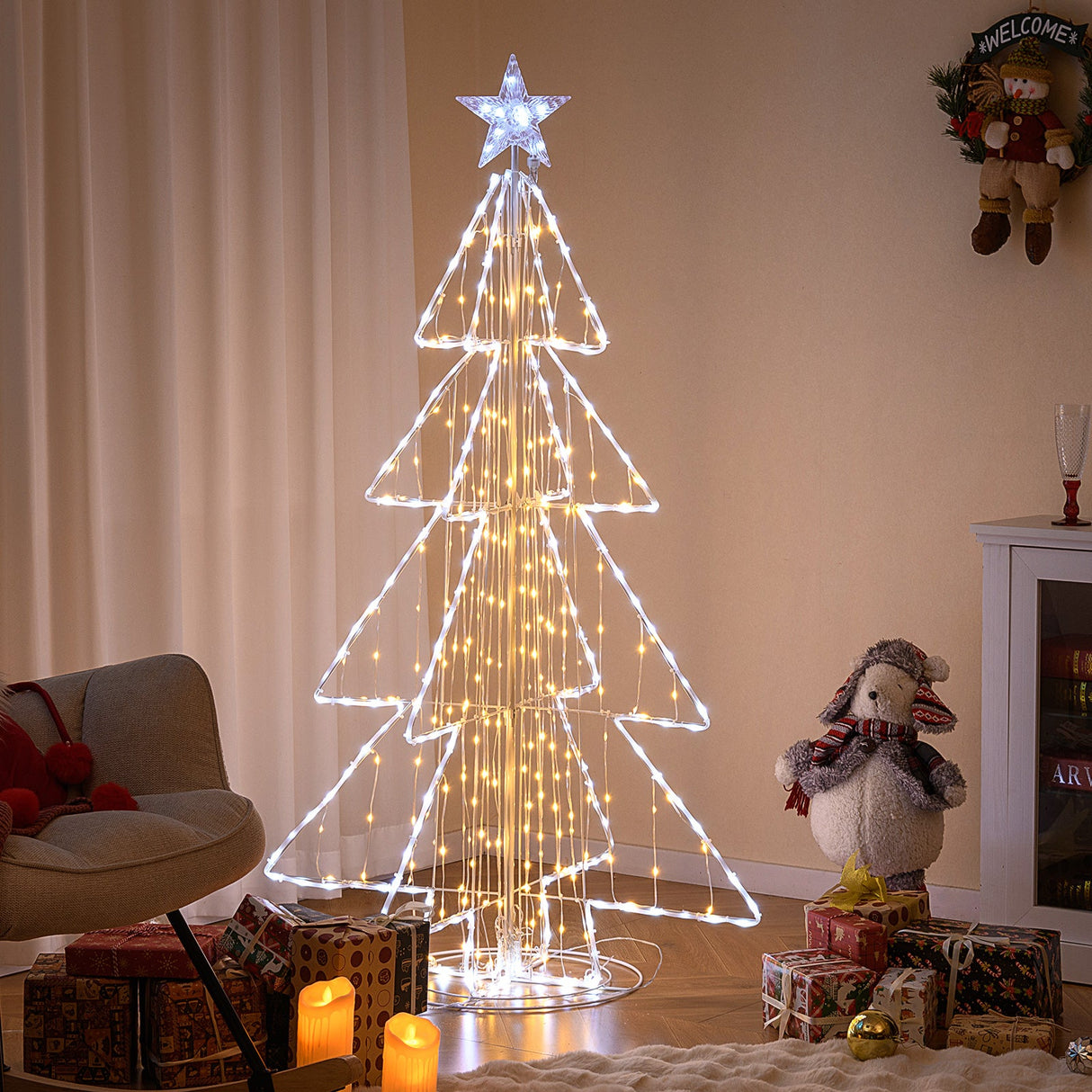 Árbol de Navidad Animado de 5 Pies con Luces LED Cálidas y Frías