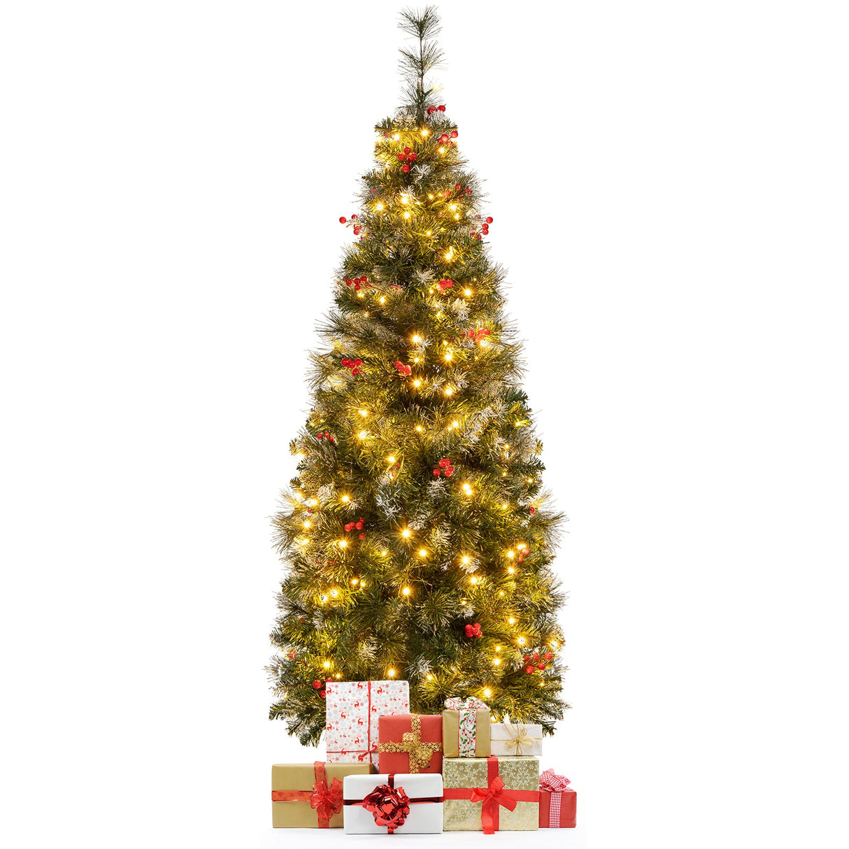 Árbol de Navidad Preiluminado Artificial Estrecho y Articulado de 5/6/7/8/9 Pies
