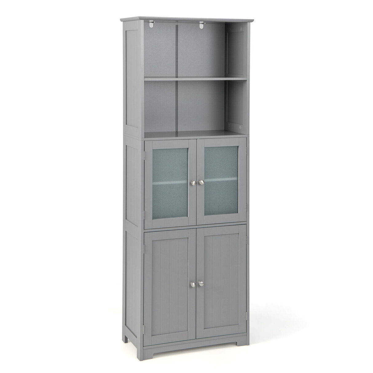 Mueble de baño independiente de 6 niveles con 2 compartimentos abiertos y estantes ajustables