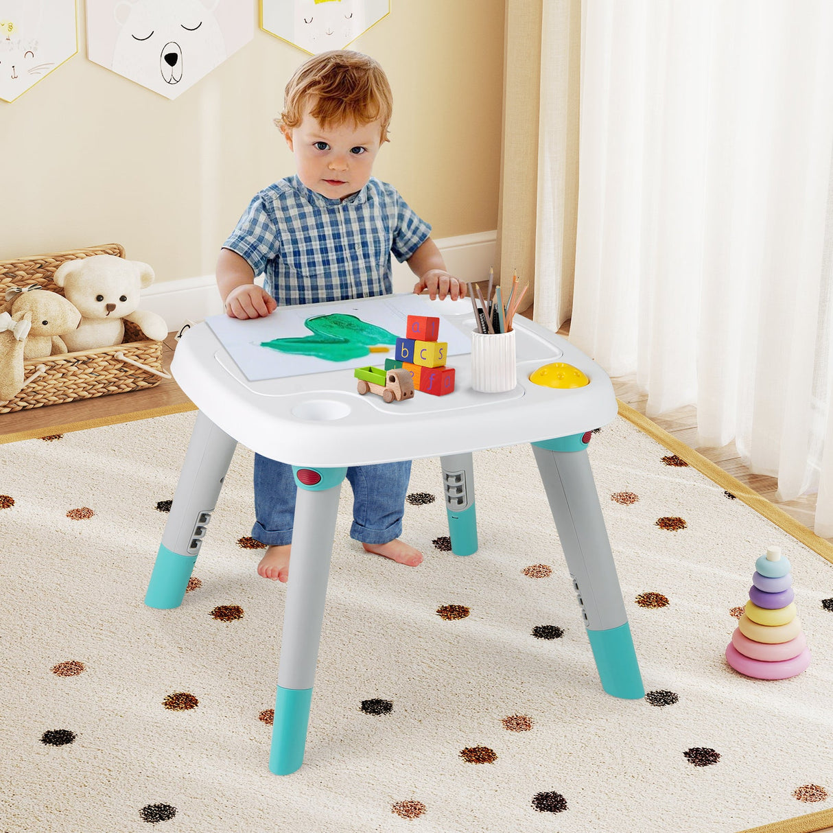 Centro de actividades para bebés 6 en 1, saltador para bebés, mesa para niños pequeños