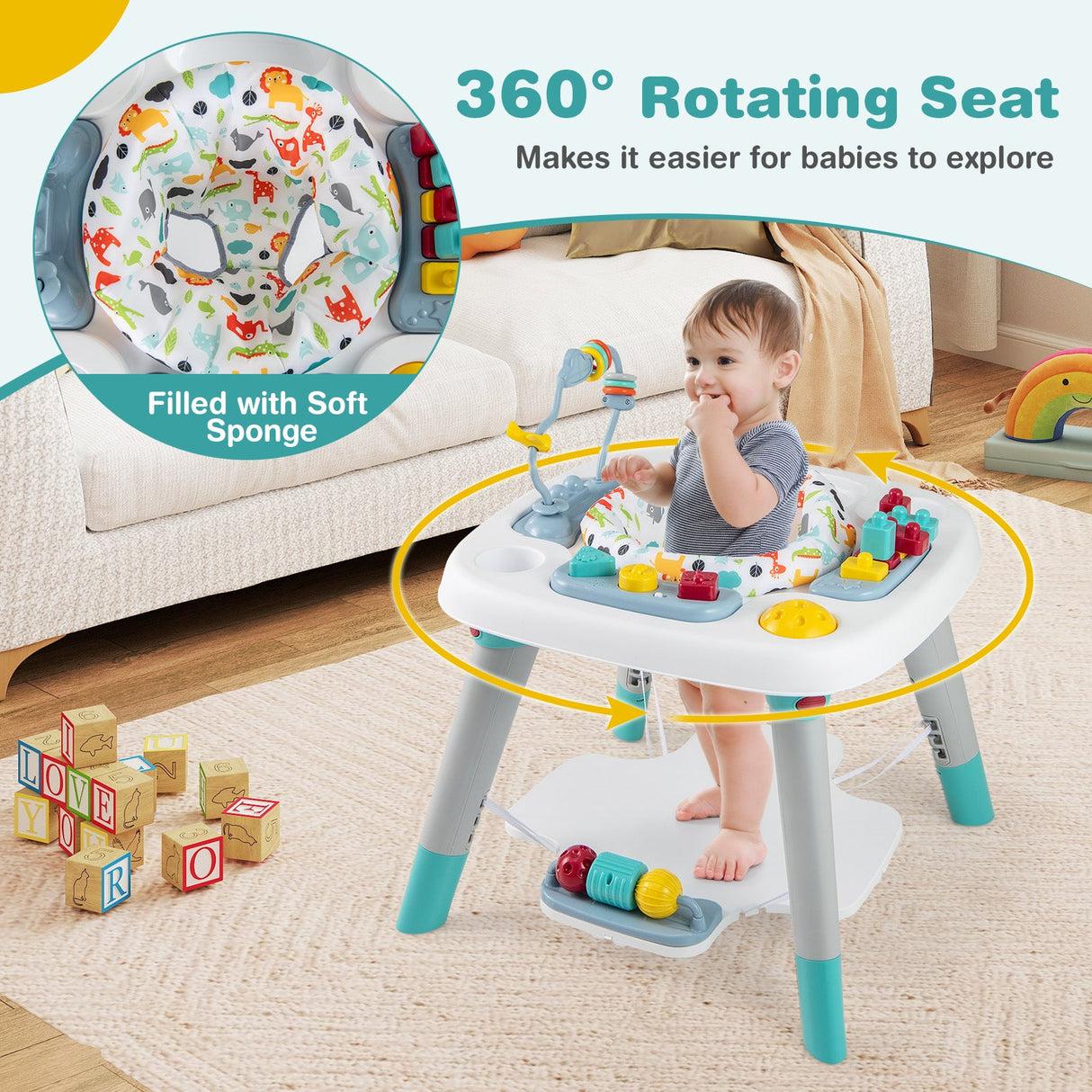 Centro de actividades para bebés 6 en 1, saltador para bebés, mesa para niños pequeños