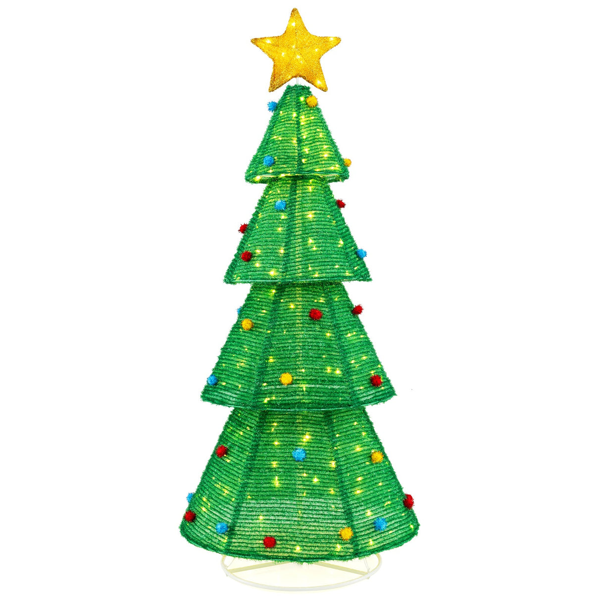 6.2 Feet Collapsible Christmas Tree with 200 Built-in LED Lights and Top Star Decoration
