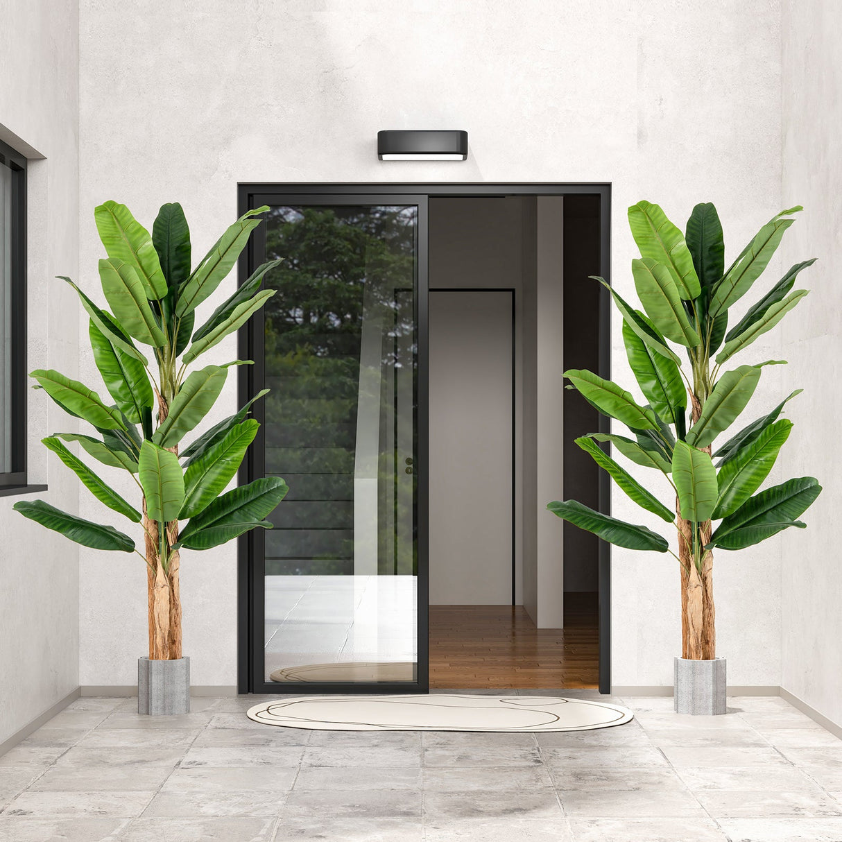 Árbol de plátano artificial de 5.5/6.5 pies de alto con 10/27 hojas grandes