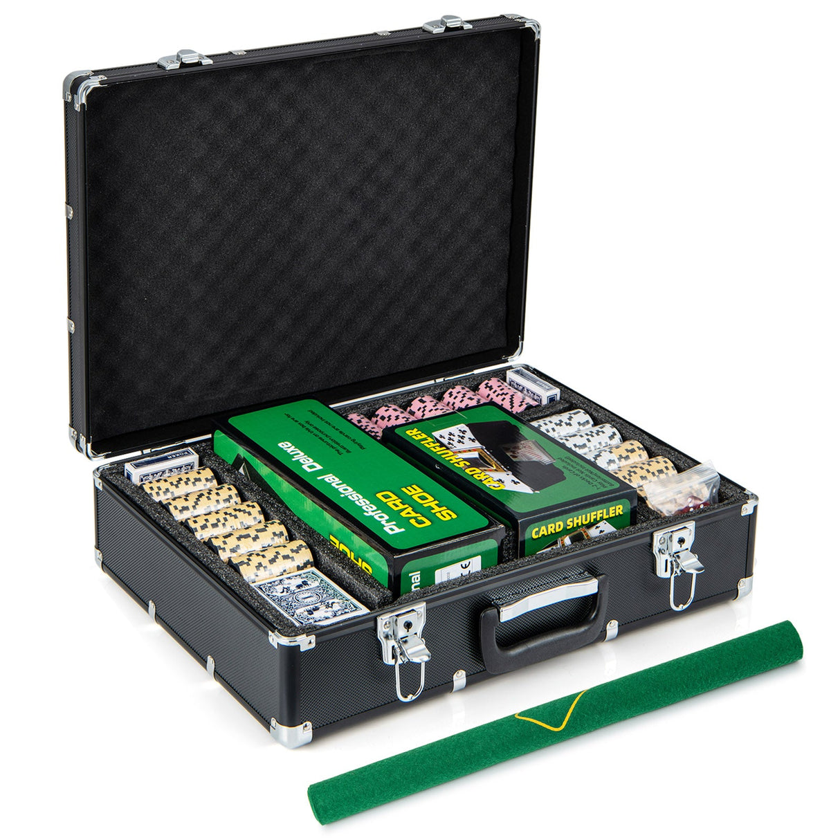 Juego de fichas de póker de 600 piezas, fichas Claytec de 14 gramos con maletín de transporte, negro