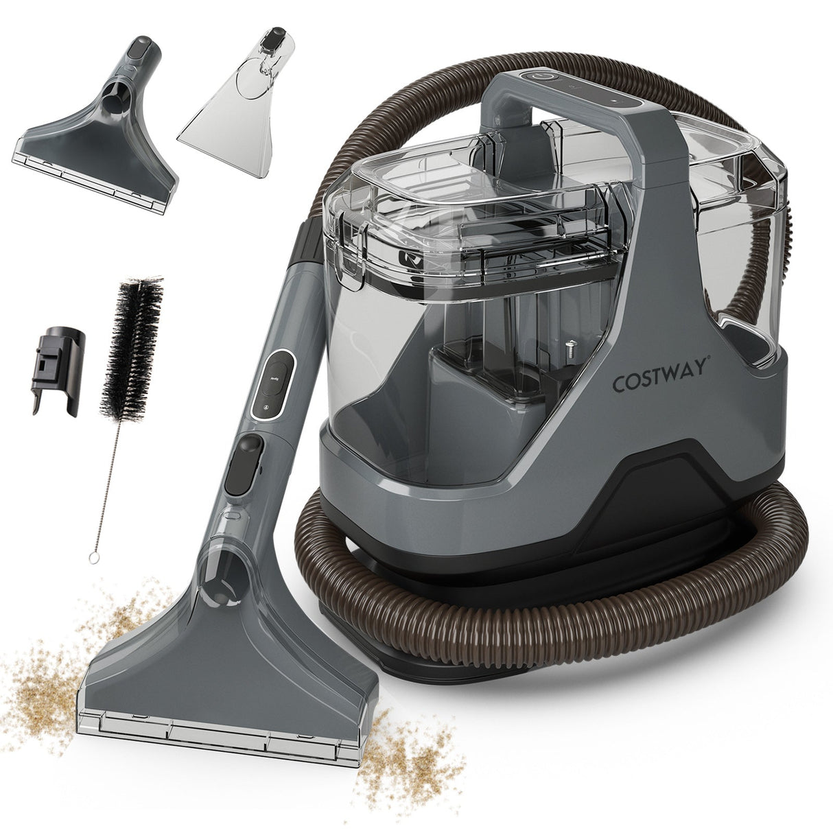 Máquina limpiadora de tapicería de 600W con potente succión de 15Kpa y accesorios versátiles - Gris