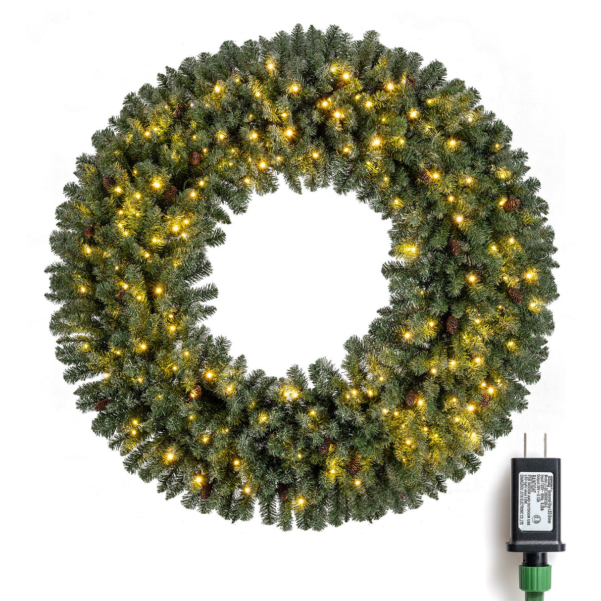 Corona de Navidad Artificial Preiluminada de 60 Pulgadas 200 Luces LED Blanco Cálido