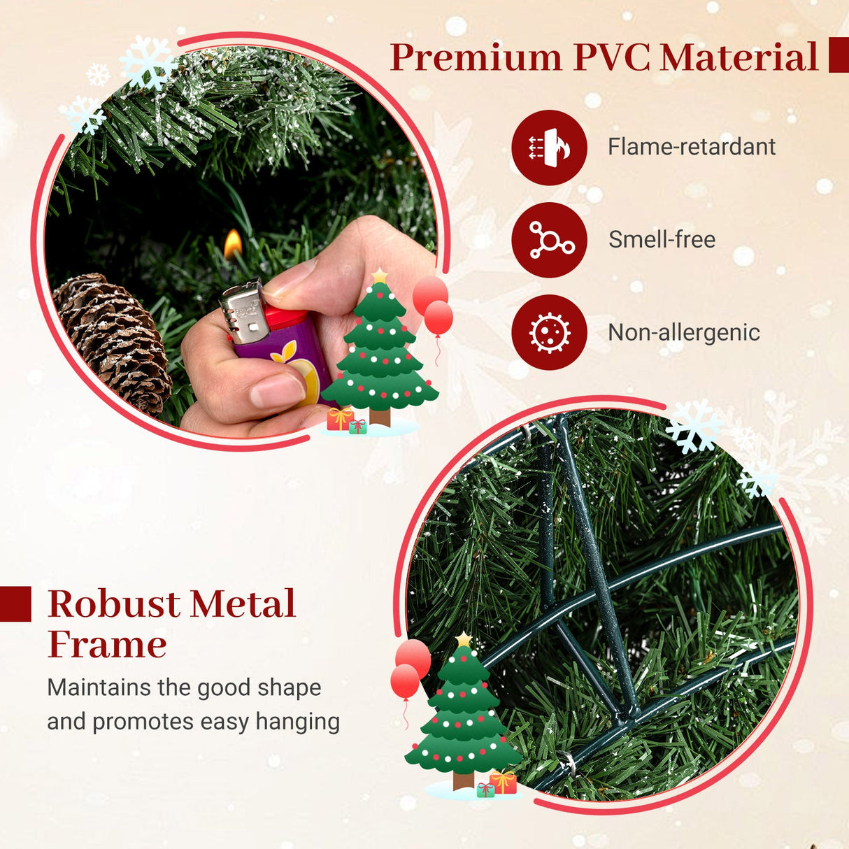 Corona de Navidad Artificial Preiluminada de 60 Pulgadas 200 Luces LED Blanco Cálido