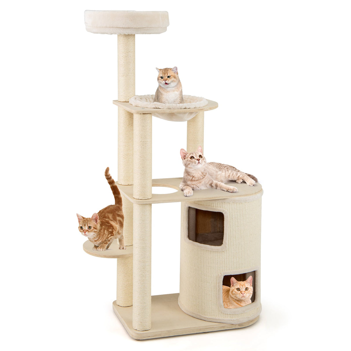 Árbol para gatos de 60 pulgadas de alto con condominio de 2 pisos y postes rascadores de sisal - Natural