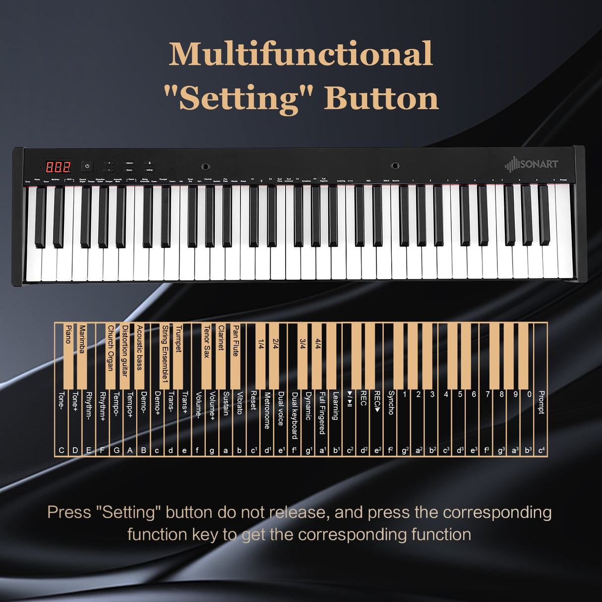 Teclado electrónico portátil de 61 teclas con piano digital completo, soporte y taburete