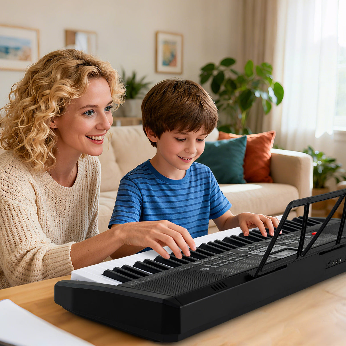 Teclado Portátil de 61 Teclas para Principiantes Kit de Teclado de Piano Eléctrico con 200 Ritmos y 200 Tonos - Negro