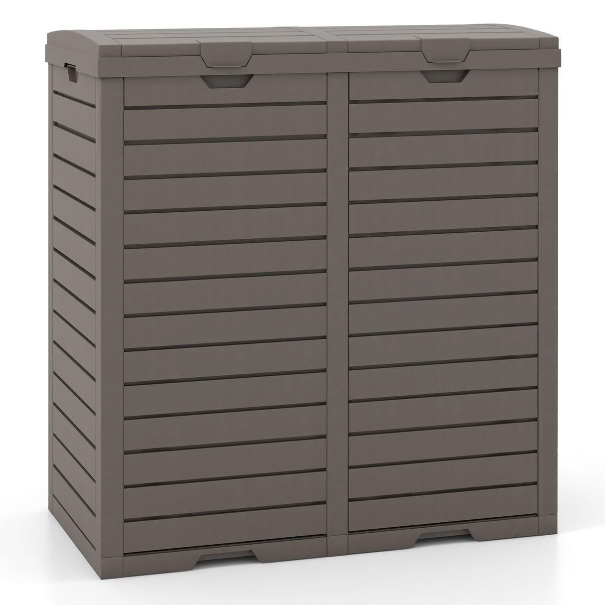 62 Gallon Outdoor Trash Can Waterproof Double Bin with Tiered Lid and Drip Tray-Coffee