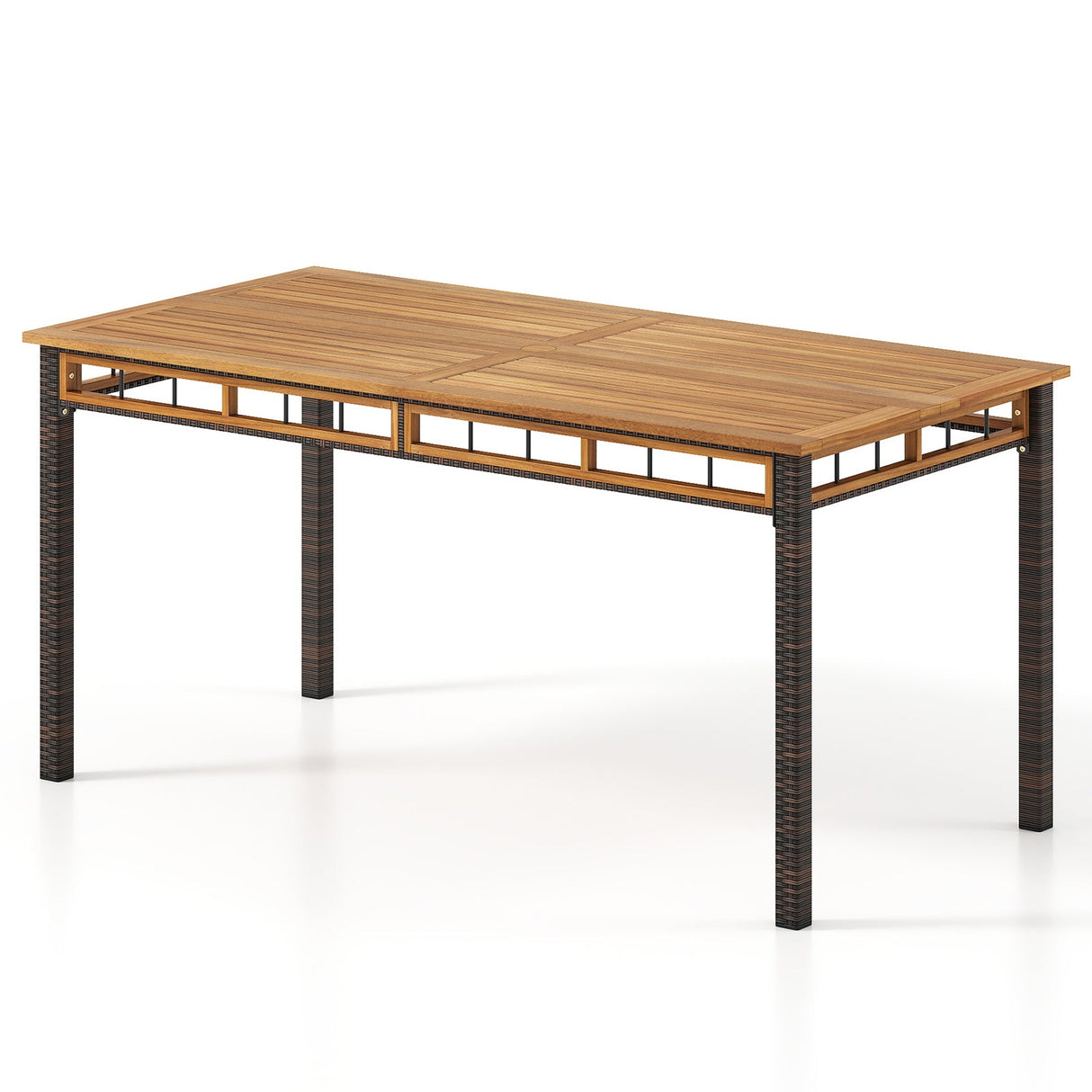 Mesa de comedor de exterior de 63" con tablero de listones de madera de acacia