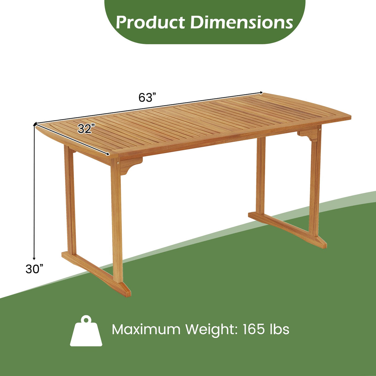 Mesa de comedor de exterior de 160 cm con orificio para sombrilla y tablero de listones
