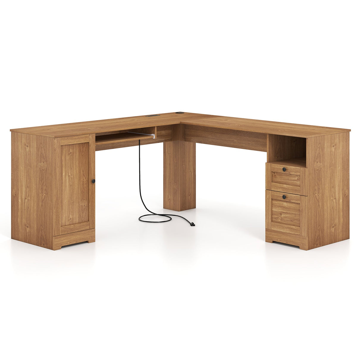 66 Inch L-Shaped Writing Study Workstation Computer Desk with Drawers