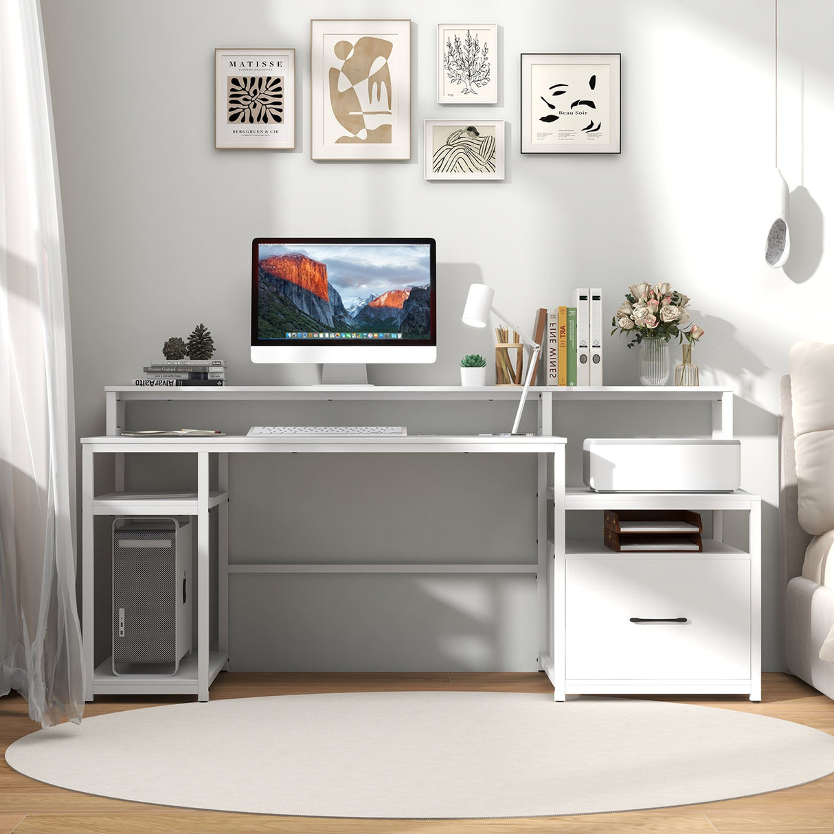 Escritorio de computadora de 67 pulgadas con soporte para monitor y cajón para archivos