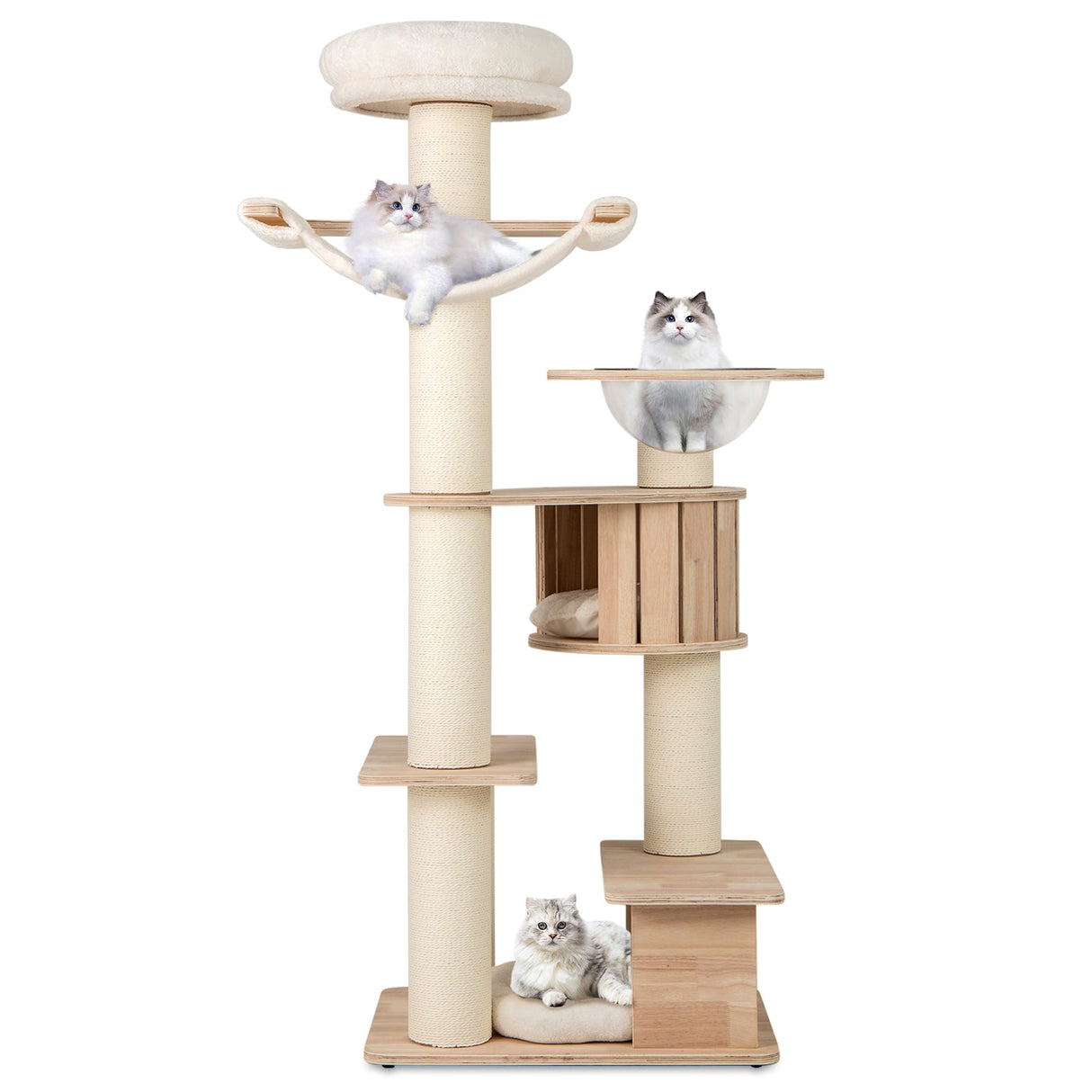 Rascador para gatos de 175 cm de alto con acogedora percha superior y cojines de felpa lavables