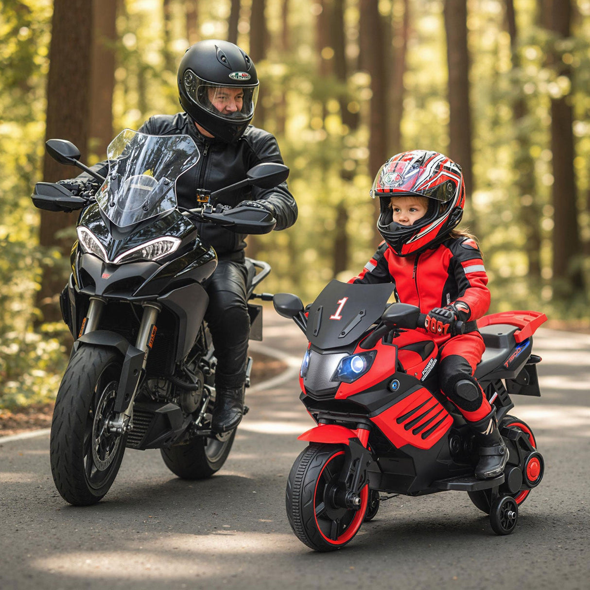 Motocicleta infantil de 6V con faros, música y ruedas de entrenamiento desmontables