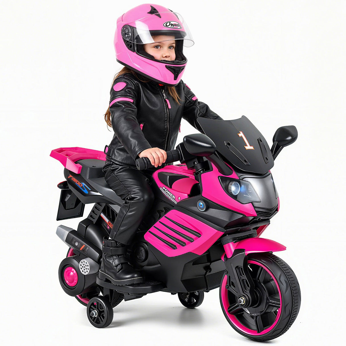 Motocicleta infantil de 6V con faros, música y ruedas de entrenamiento desmontables