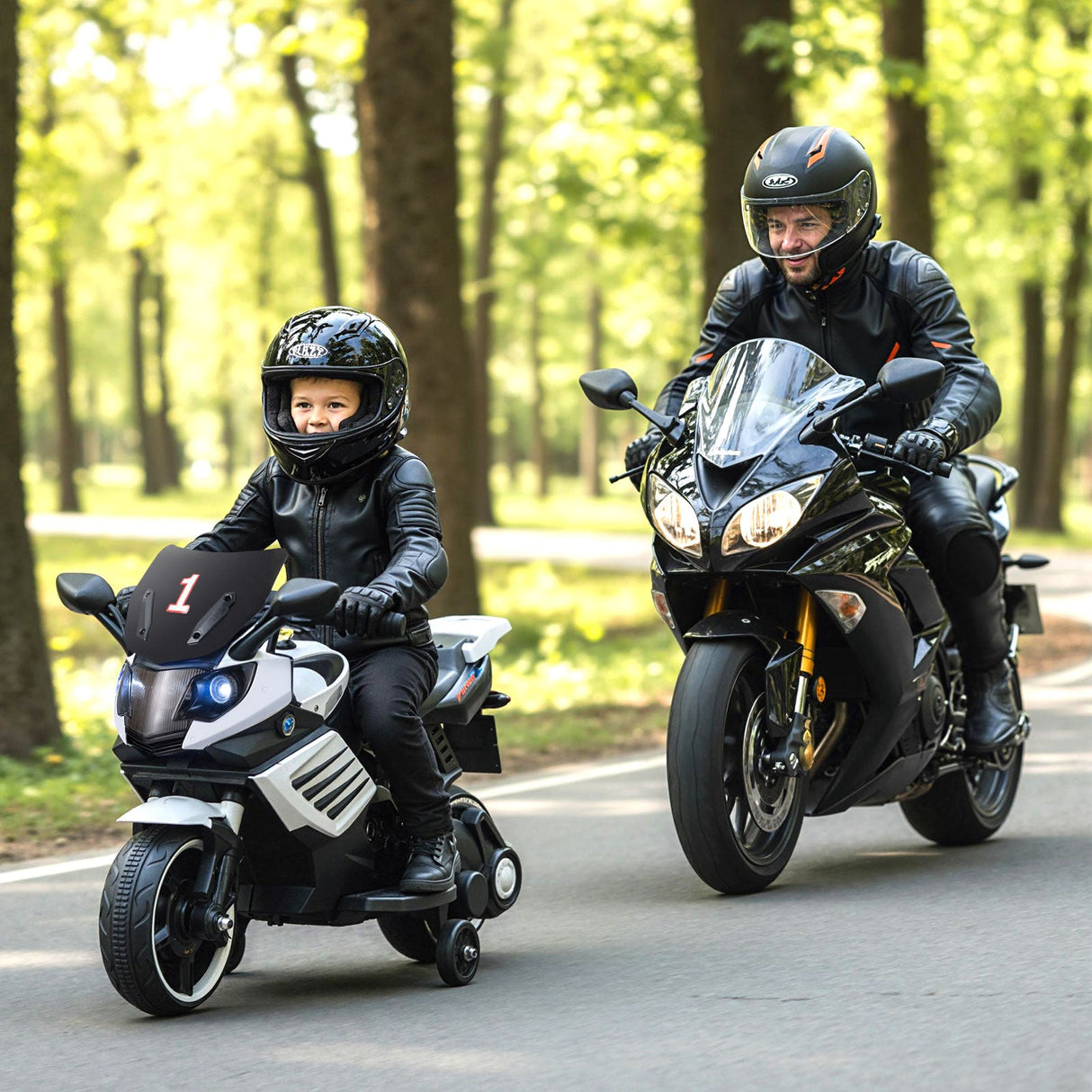 Motocicleta infantil de 6V con faros, música y ruedas de entrenamiento desmontables