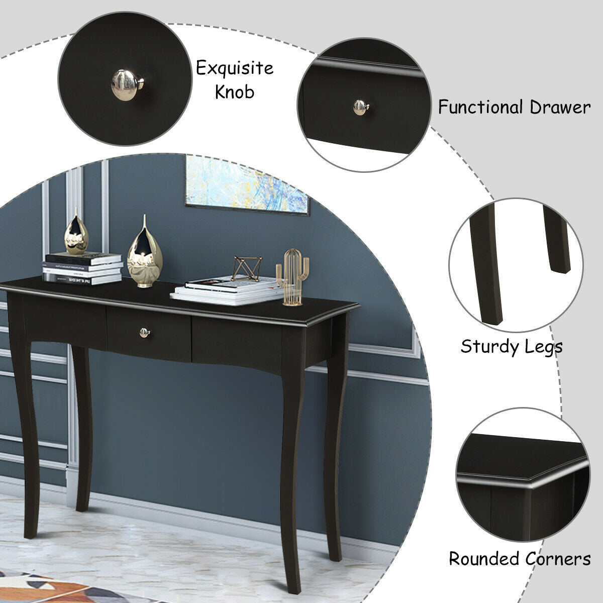 Mesa Consola Moderna Multifuncional con Cajón de Almacenamiento