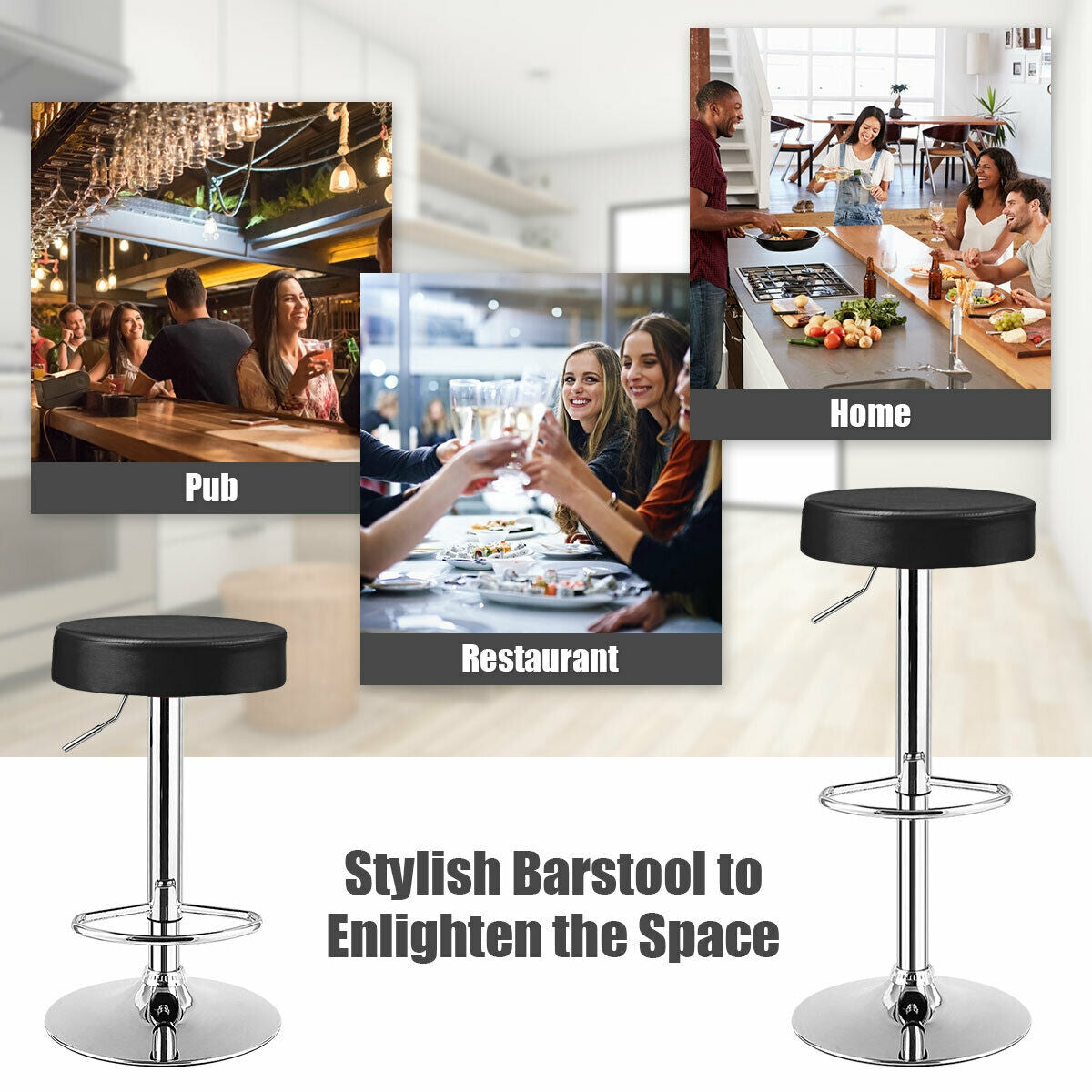 1 taburete redondo de bar, silla de pub giratoria ajustable