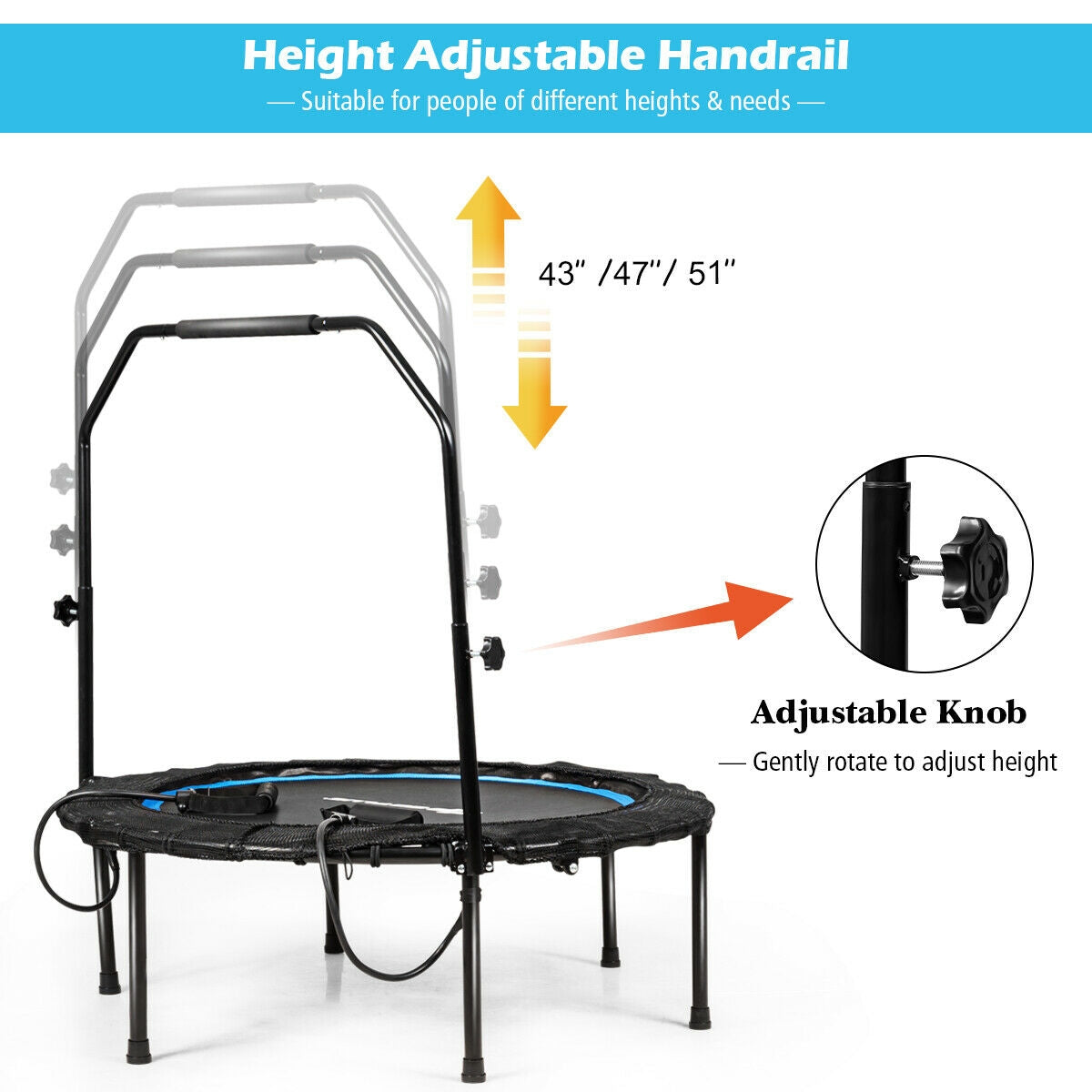 Trampolín de fitness plegable de 40 pulgadas con bandas de resistencia para el hogar ajustable