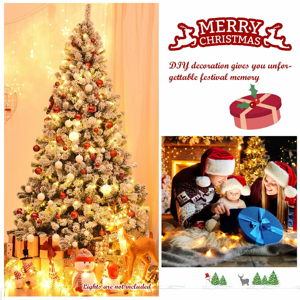 Árbol de Navidad artificial nevado de 7.5 pies, con bisagras, 1346 puntas y base plegable